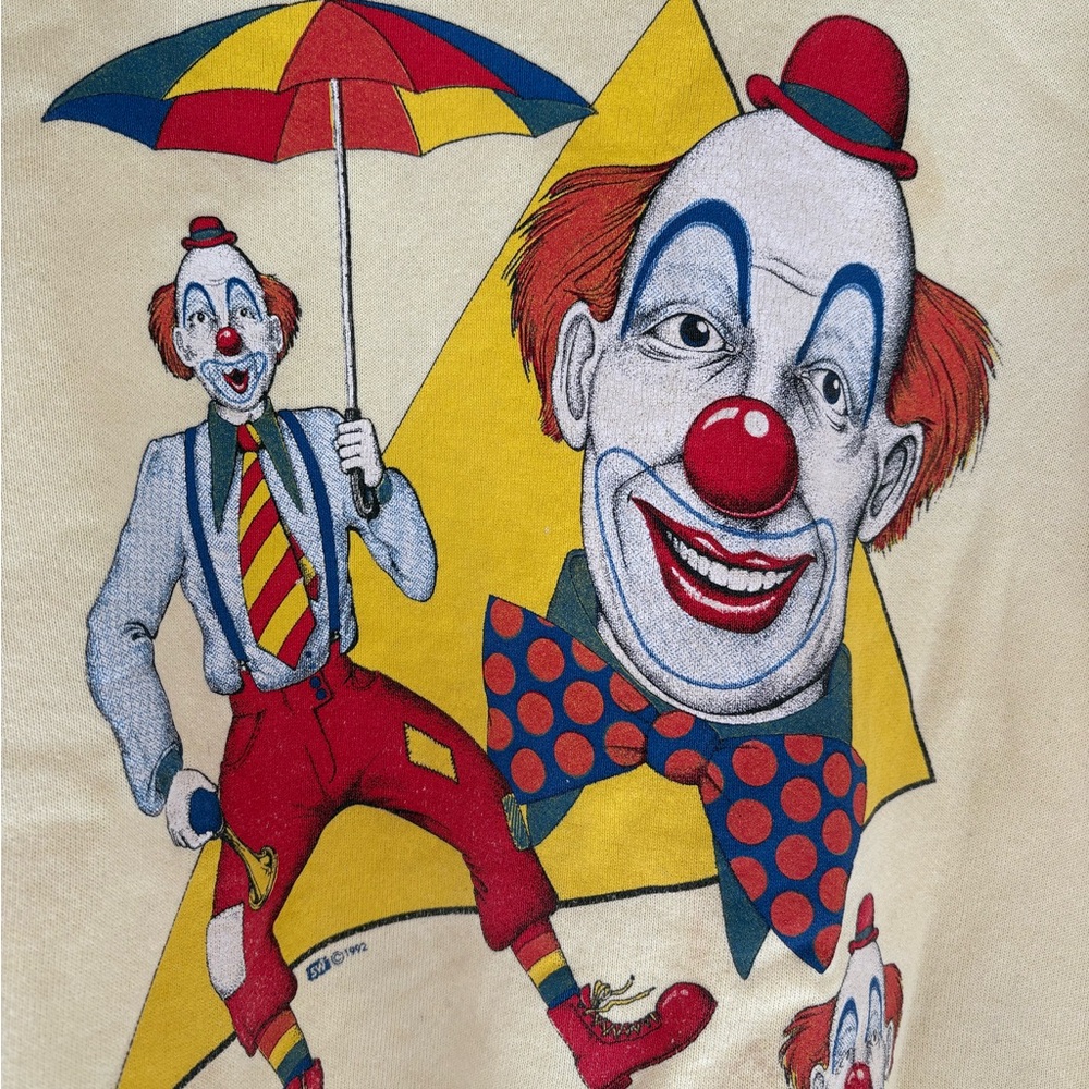 Yellow Rare Clown Graphic 90s Sweater Large - Picture 5 of 6